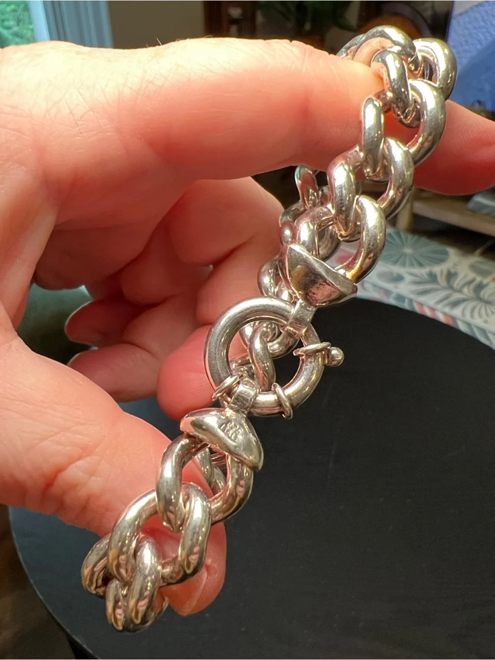 Vintage Chunky Sterling Silver 925 Curb Chain Large Circle Clasp Bracelet